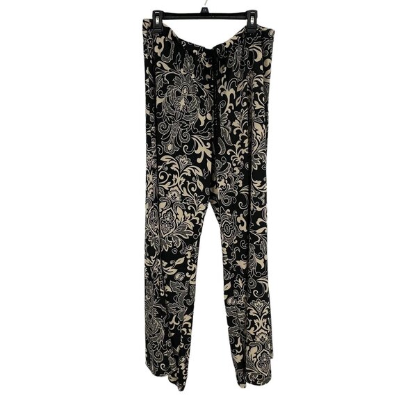 New Direction XL Black Beige Pattern Elastic Waist Wide Leg Pants - Picture 1 of 8